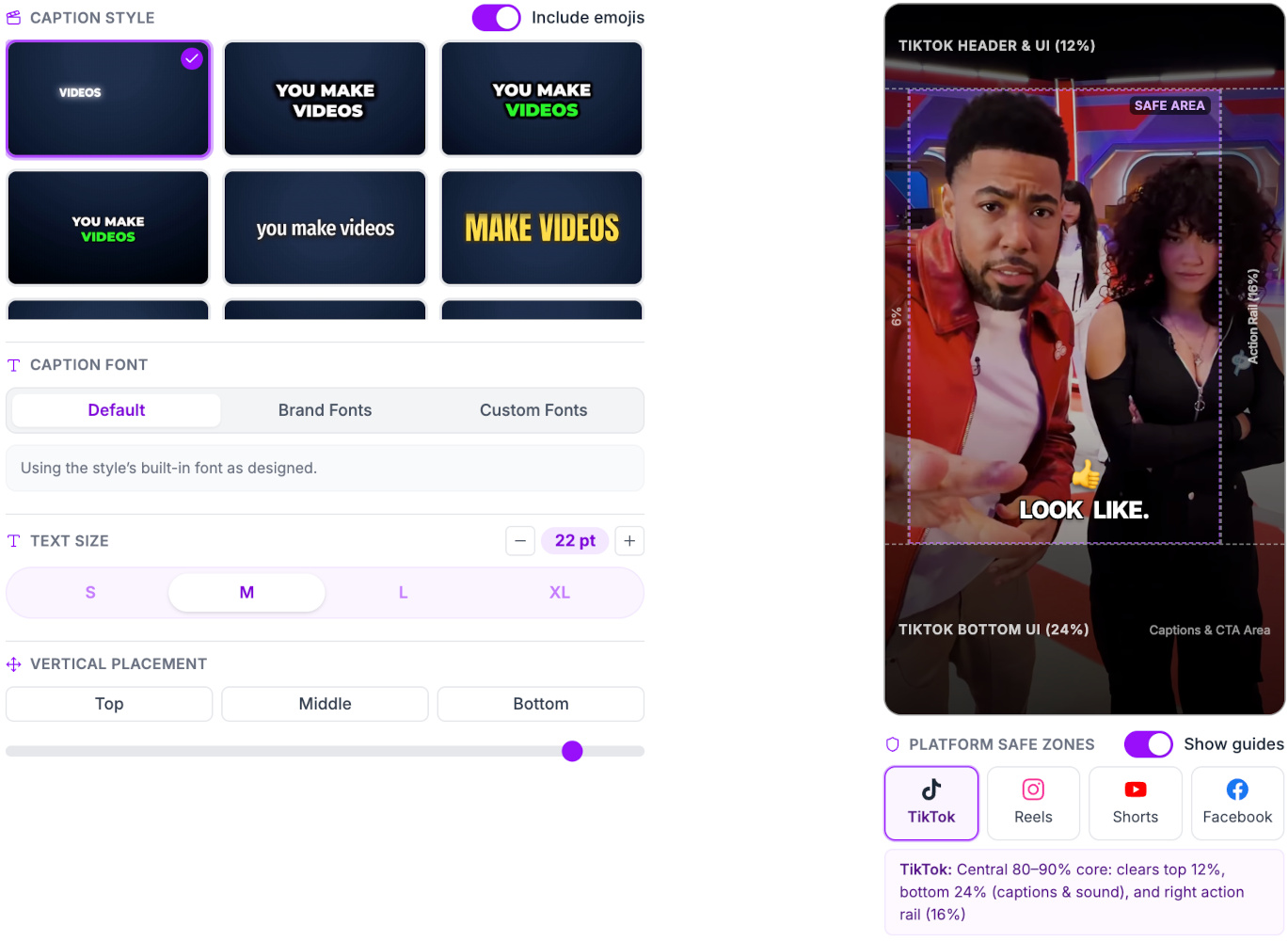 Add Captions preview