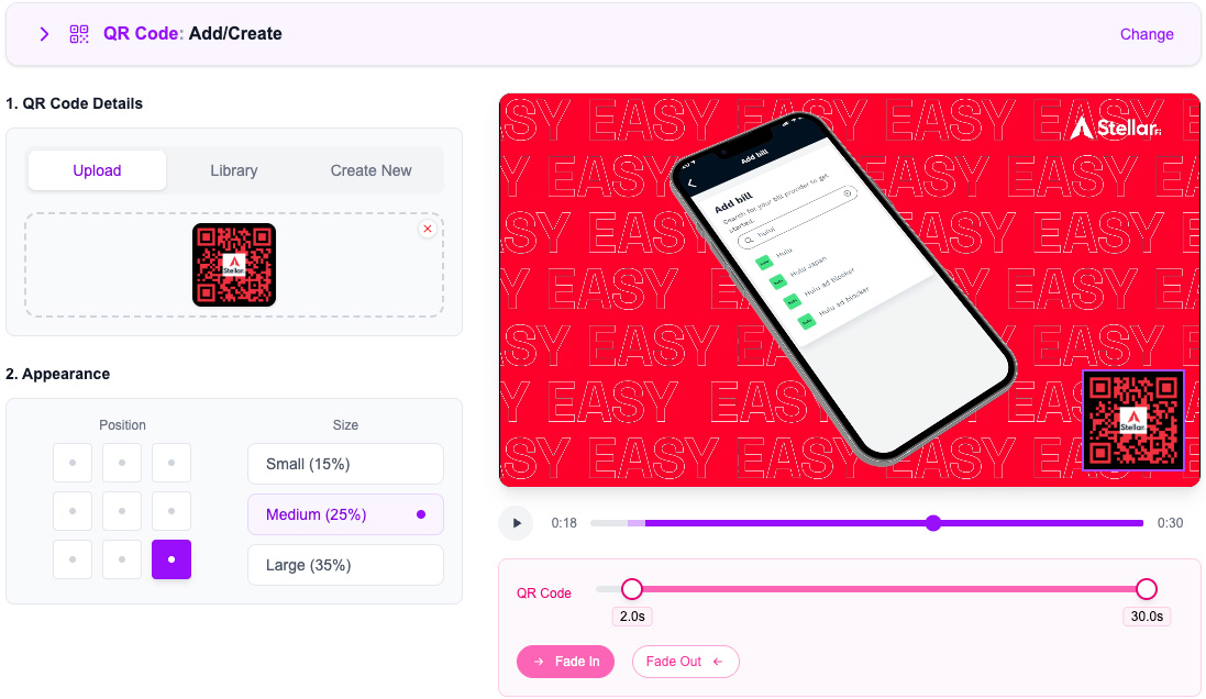 QR Code Add/Create preview